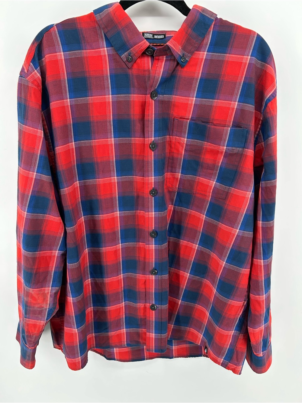 Duluth Trading Co Alaskan Hardgear Red and Navy Plaid Button-Down Shirt